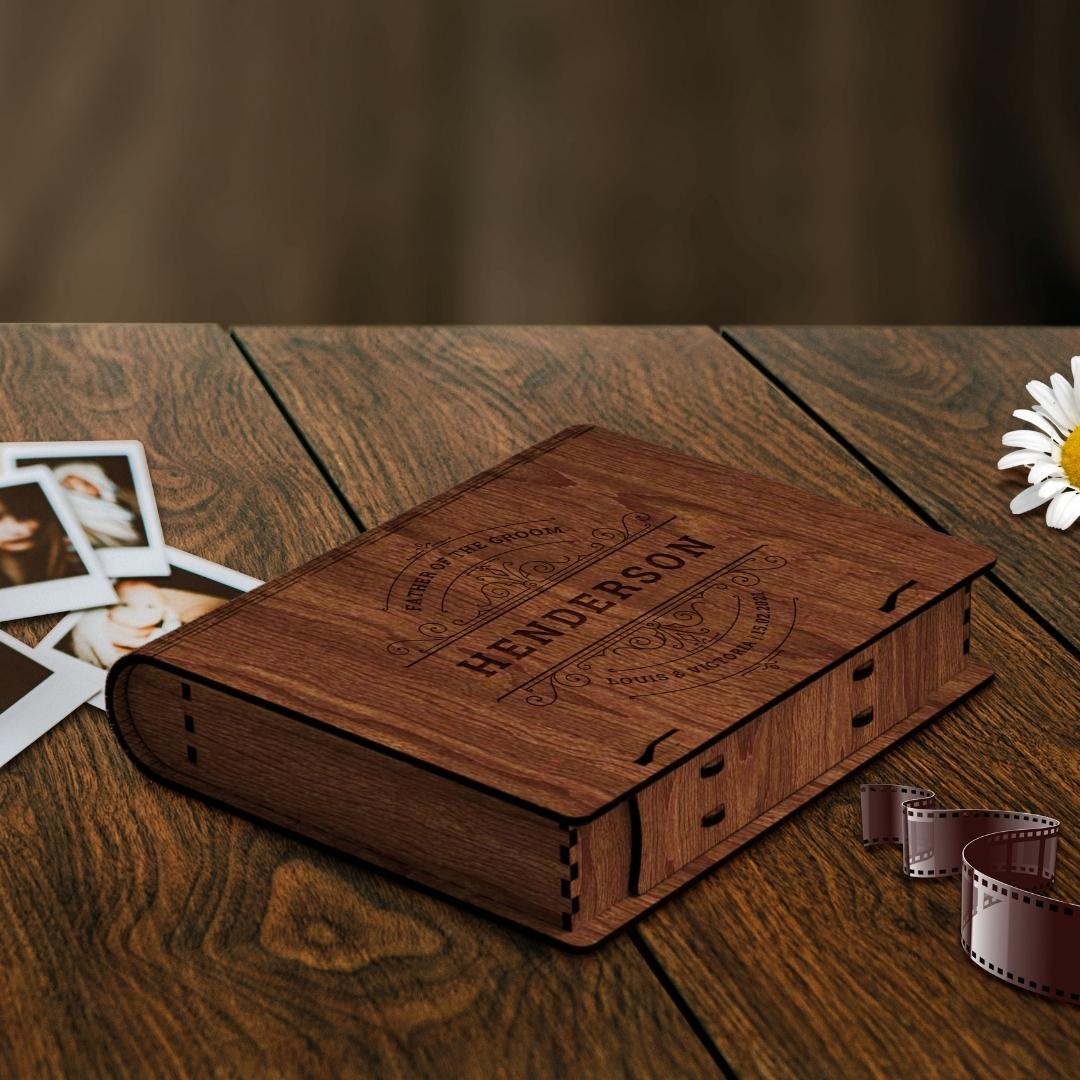 Custom Made Laser Cut & Engraved Wooden Keepsake Book Box, Personalised Plywood/ MDF Name/ Logo Wedding, Birthday, Corporate Novel Photo Storage Gift Boxes