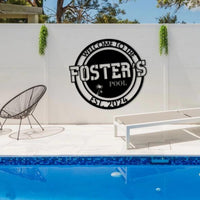 Custom Tropical Palm Oasis Retreat Poolside Hoop Sign, Personalised Name Acrylic Pool Bar Backyard/ Patio/ Deck Wall Art, Housewarming Gift