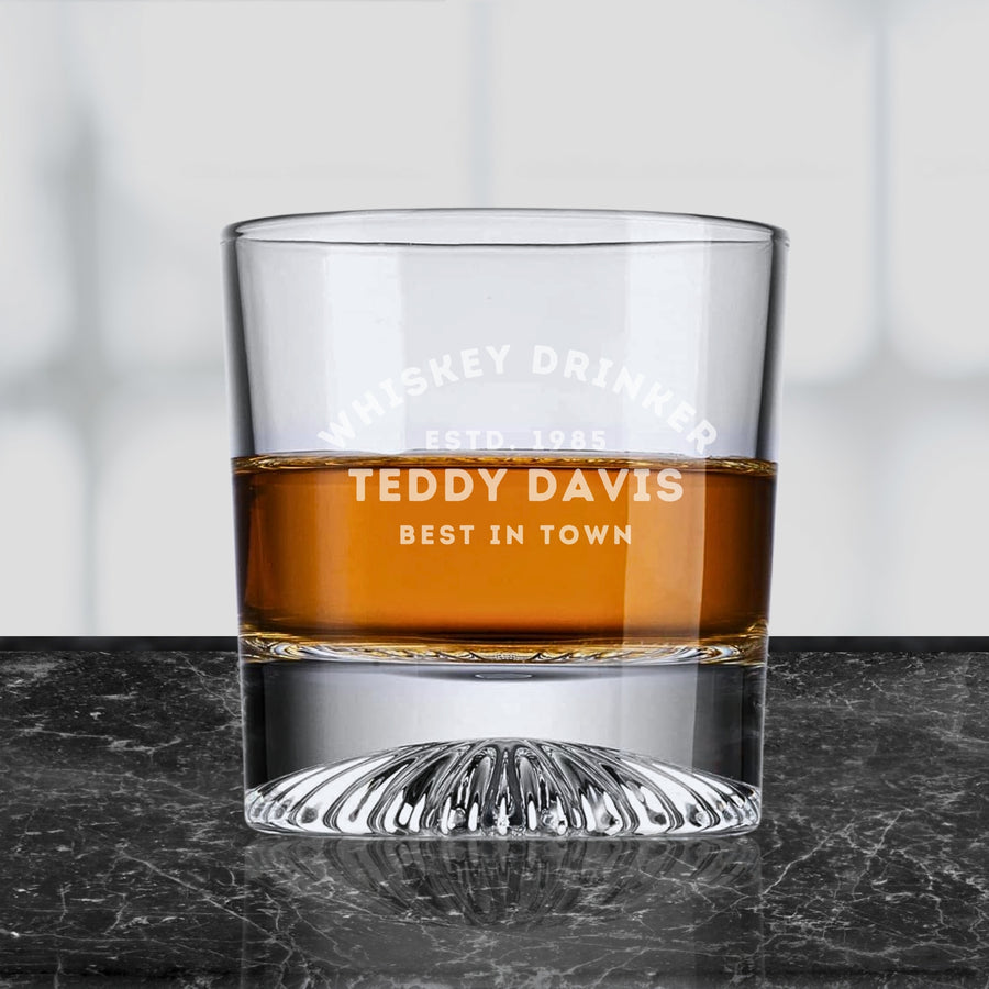 Personalised 315ml Whiskey Pattern Bottom Round Glass, Custom Engraved Scotch Tumbler, Corporate Housewarming Wedding, Groomsman, Dad's Gift