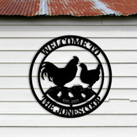 Custom Made Acrylic Chicken Farm Hoop Sign, Personalised Name Fresh Eggs Hen House Signage, Backyard/ Patio Deck Wall Art, Housewarming Gift