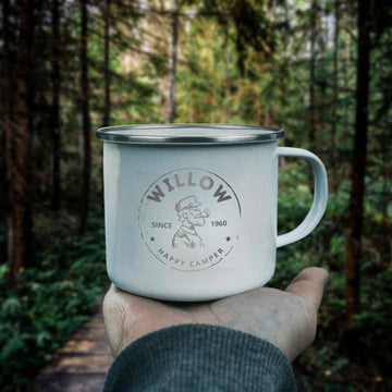 Engraved Enamel Camping Coffee Cup, Custom Logo Etching Adventure, Picnic, Hiking Mug, Personalised Travel Tumbler, Gift for Mom, Dad, Him