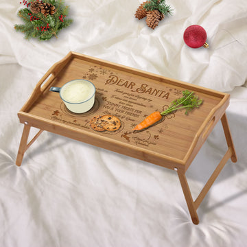 Personalised Dear Santa Bed Tray Table, Custom Engraved Christmas Eve Board, Etched Reindeer Milk Carrot Cookie Platter Wood Xmas Night Tray