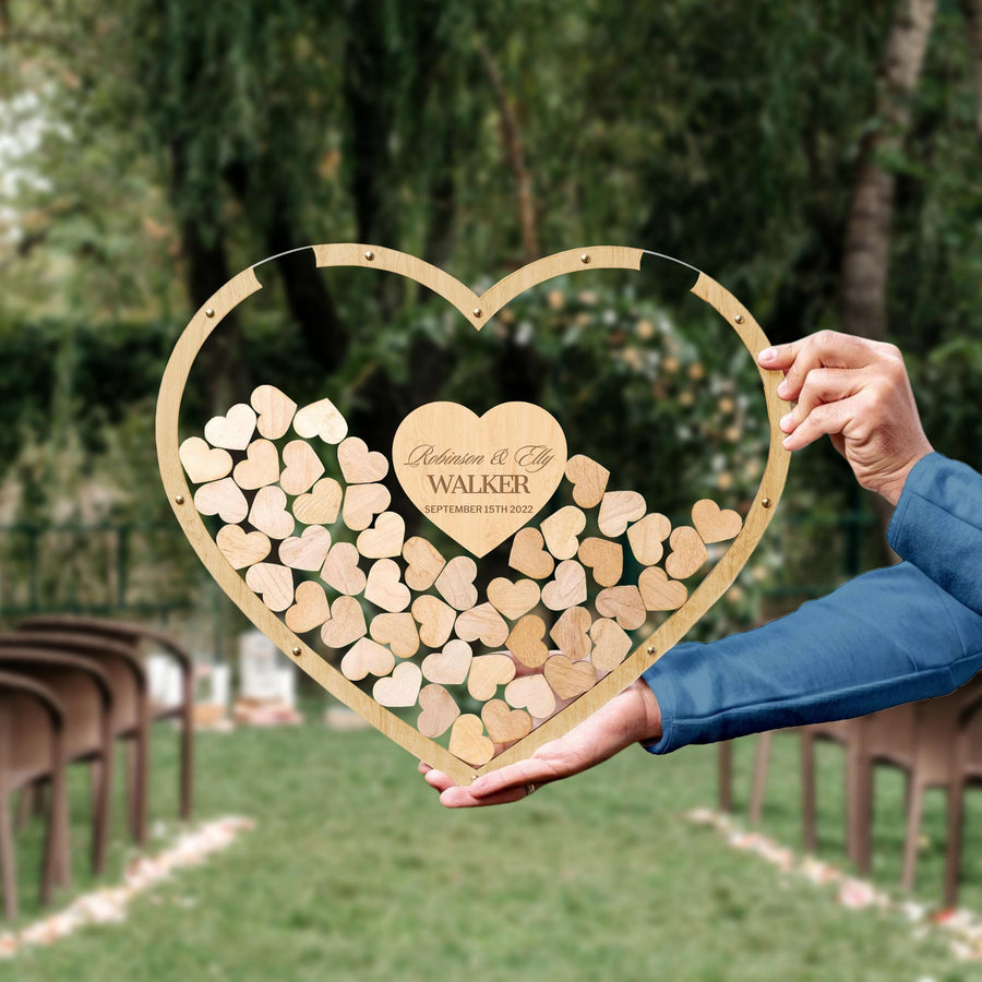 Custom Made Laser Cut Plywood Heart Shape Wedding Drop Box, Rustic Personalised Name & Date Guest Book Alternative, Stationery Table Decor