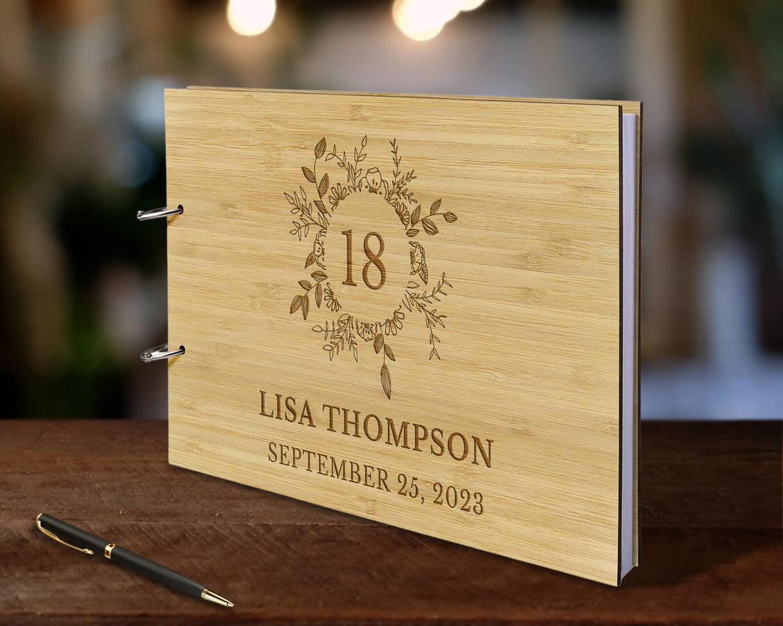 Custom Engraved Wooden Birthday Guest Book, Personalised Plywood Alternative/ Traditional Guestbook Keepsake,  Rustic/ Vintage Party Decor