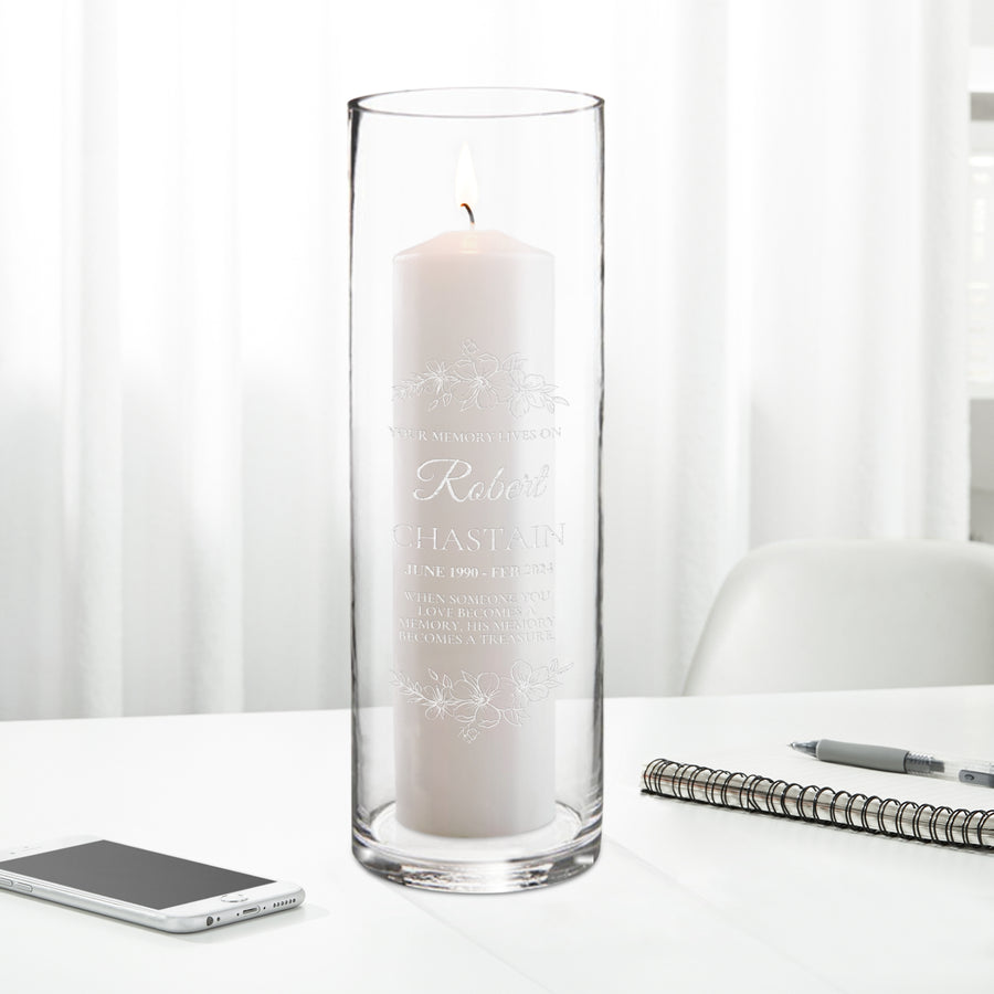 Personalised Memorial Cylinder Glass Vase Candle Holder, Custom Engraved In Loving Memory, Funeral Celebration, Prayer, Loss Wedding Gift
