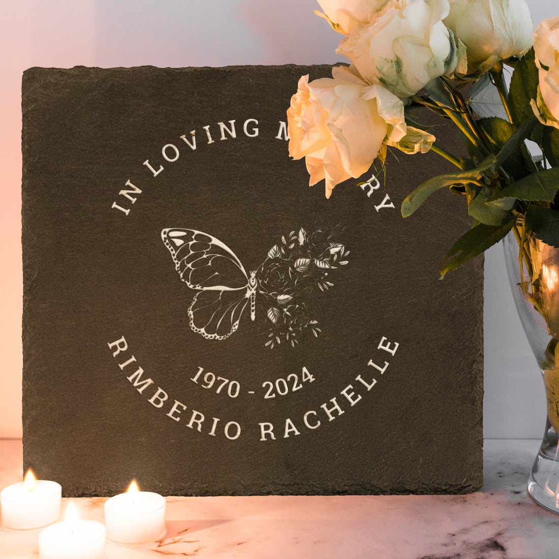 Personalised Memorial Square Slate Sign, Custom Engraved In Loving Memory Garden Stone, Funeral Cemetery Plaque, Loss of Loved One Pray Gift