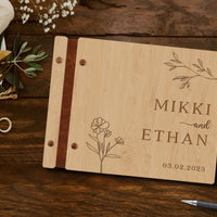 Custom Engraved Wooden Vegan Leather Wedding Guest Book, Personalised Plywood Alternative Traditional Guestbook Keepsake,Rustic Party Decor