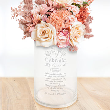 Personalised Large Curve Cylinder Frosted Glass Vase, Custom Etched Memorial Wedding Bridesmaid Bride's Mother Housewarming Anniversary Gift