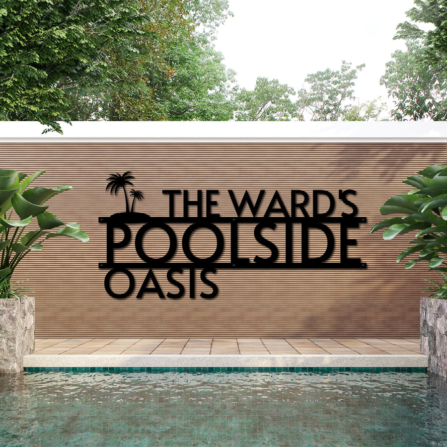 Custom Made Tropical Palm Oasis Retreat Poolside Sign, Personalised Name Acrylic Pool Bar Backyard/ Patio/ Deck Wall Art, Housewarming Gift