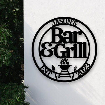 Custom Barbecue Hoop, Personalised Family BBQ Wall Art, Chill & Grill Bar Display Hanging Sign, Kitchen Backyard, Housewarming Decor Signage