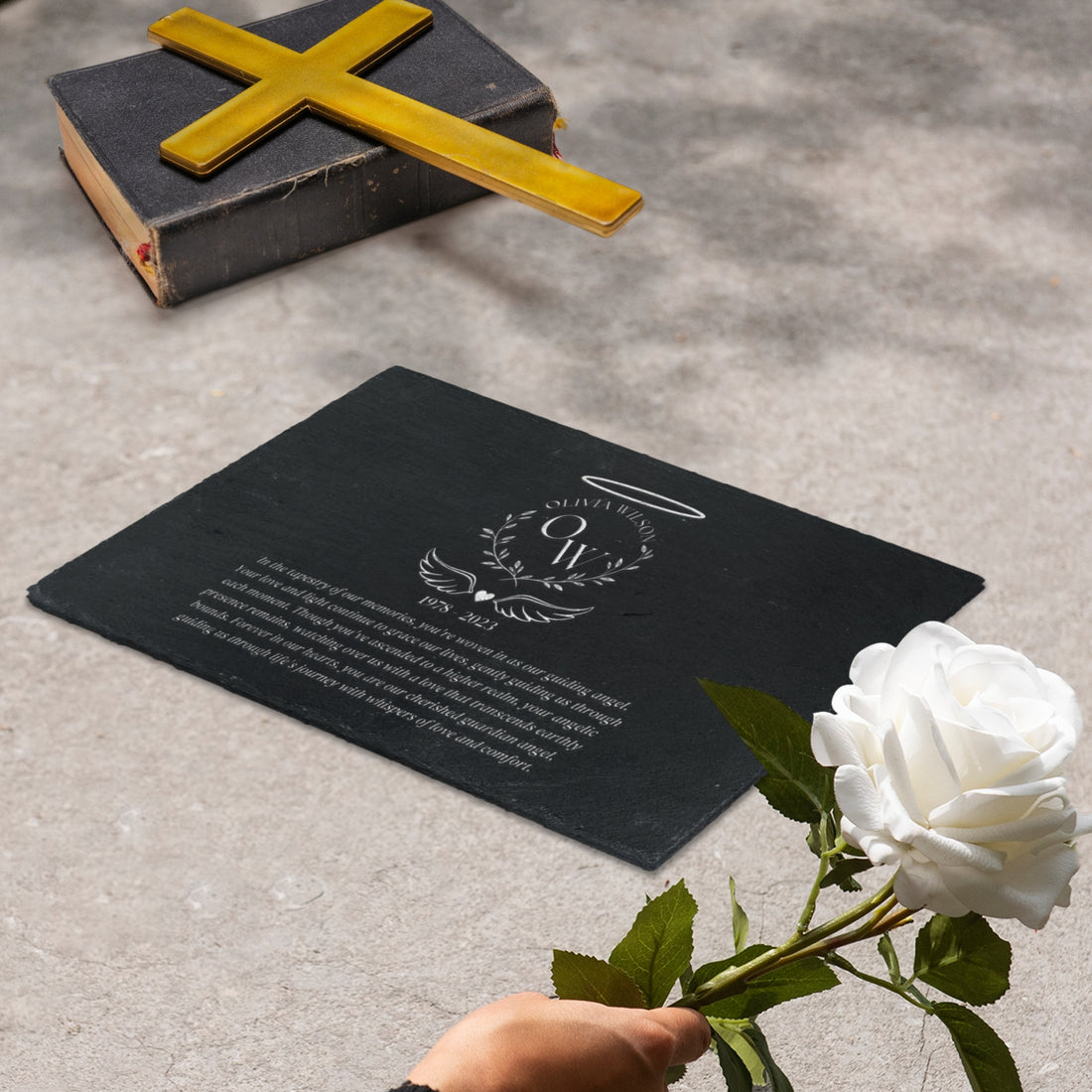 Personalised Memorial Rectangle Slate Sign, Custom Engraved In Loving Memory Garden Stone, Funeral Cemetery Plaque, Loss of Love Ones Gift