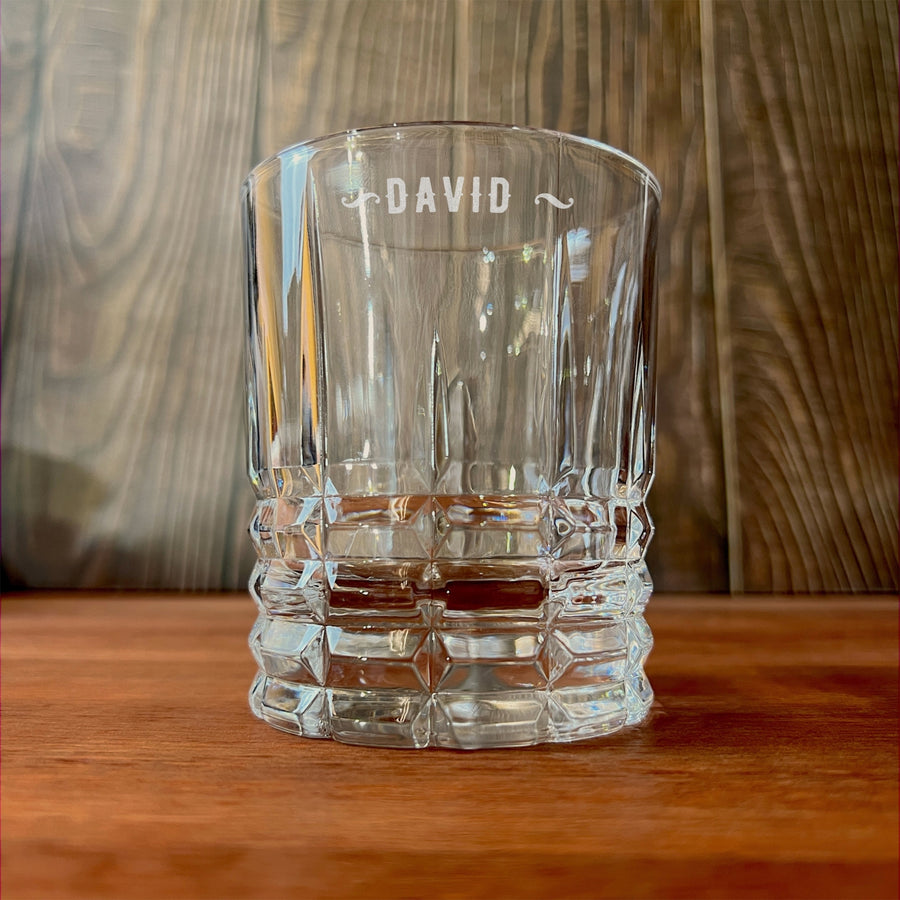 Personalised Initials 320ml Whiskey Square Pattern Glass, Custom Engraved Monogram Scotch Tumbler, Corporate, Housewarming, Groomsman Gift