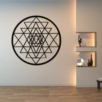Custom Made Acrylic Wooden Sri Yantra Wall Art, Sacred Geometry Hanging Hoop Sign, Meditation Spiritual Room Decor Signage Housewarming Gift