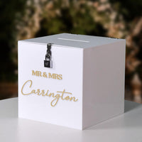 Personalised White Acrylic Name & Date Wedding Wishing Well Box, Custom Logo Gift Card, Envelope, Money Boxes, Baptism Christening, Birthday