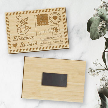 Engraved Wooden/ Acrylic Save The Date Fridge Magnets, Personalised Rustic Wedding Invitation Post Card, Remember Date Announcement Guest Gift Tags