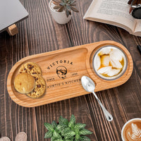 Personalised Wooden Round Catchall Tray with Drink/ Food Holder, Custom Engraved Timber Jewellery Desk Organiser, Mothers Day Gift for Nanny