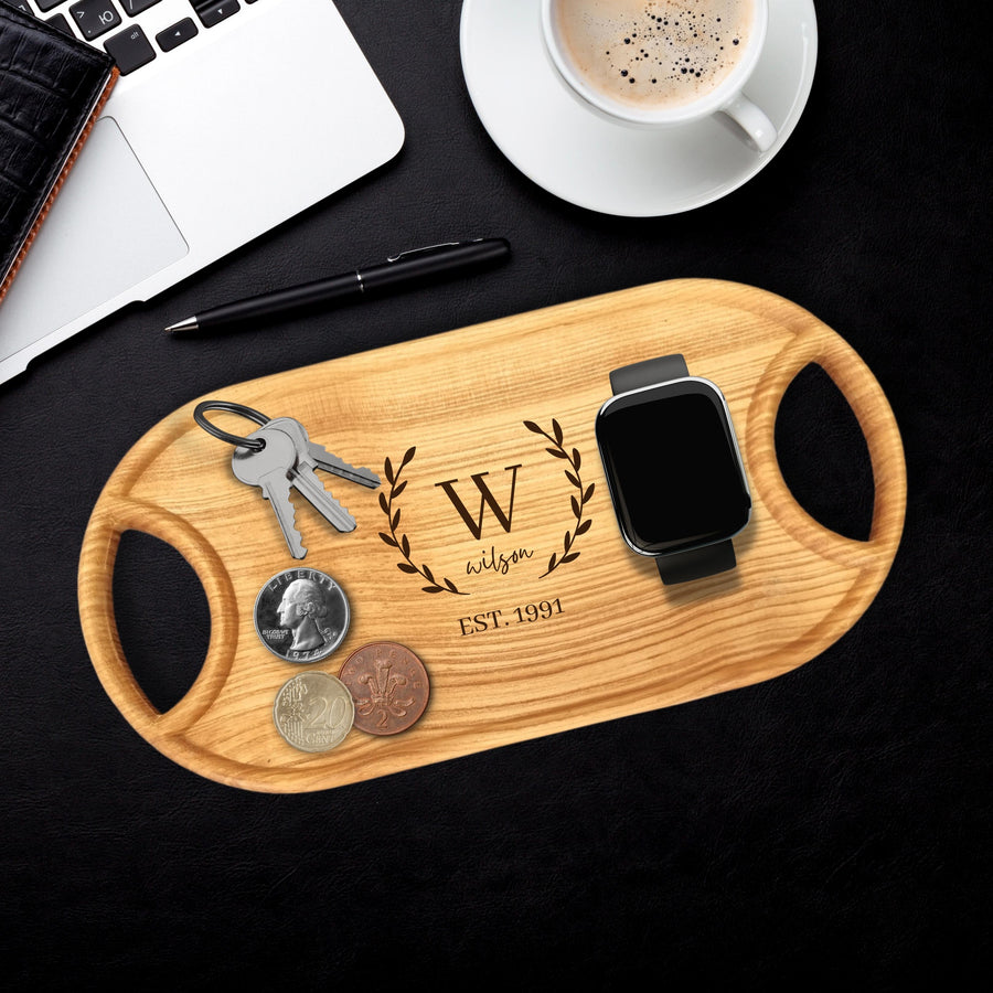 Personalised Wooden Jewellery/ Tech/ Office/Serving/Catchall Tray, Custom Engraved Timber Organiser, Birthday, Housewarming Gift for Her Him