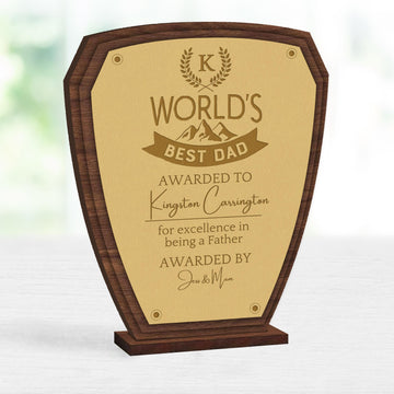 Personalised Number One Daddy Wooden Trophy Award, Engraved World Greatest Grandpa Shield, Custom Logo Keepsake Gifts Best Dad, Father Crest