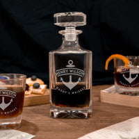 Engraved Whiskey Decanter Set with 4  Scotch Glasses, Personalised Custom Monogram Premium Whisky Birthday, Groomsmen, Bar Gift for Dad/ Him