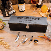 Personalised Premium Leather Wine Box & Accessories, Engraved Custom Housewarming/ Birthday/ Teacher Champagne Present Box, Wedding Bridesmaid/ Groomsman, Thank You God Parents Favour, Mother's, Father's Day
