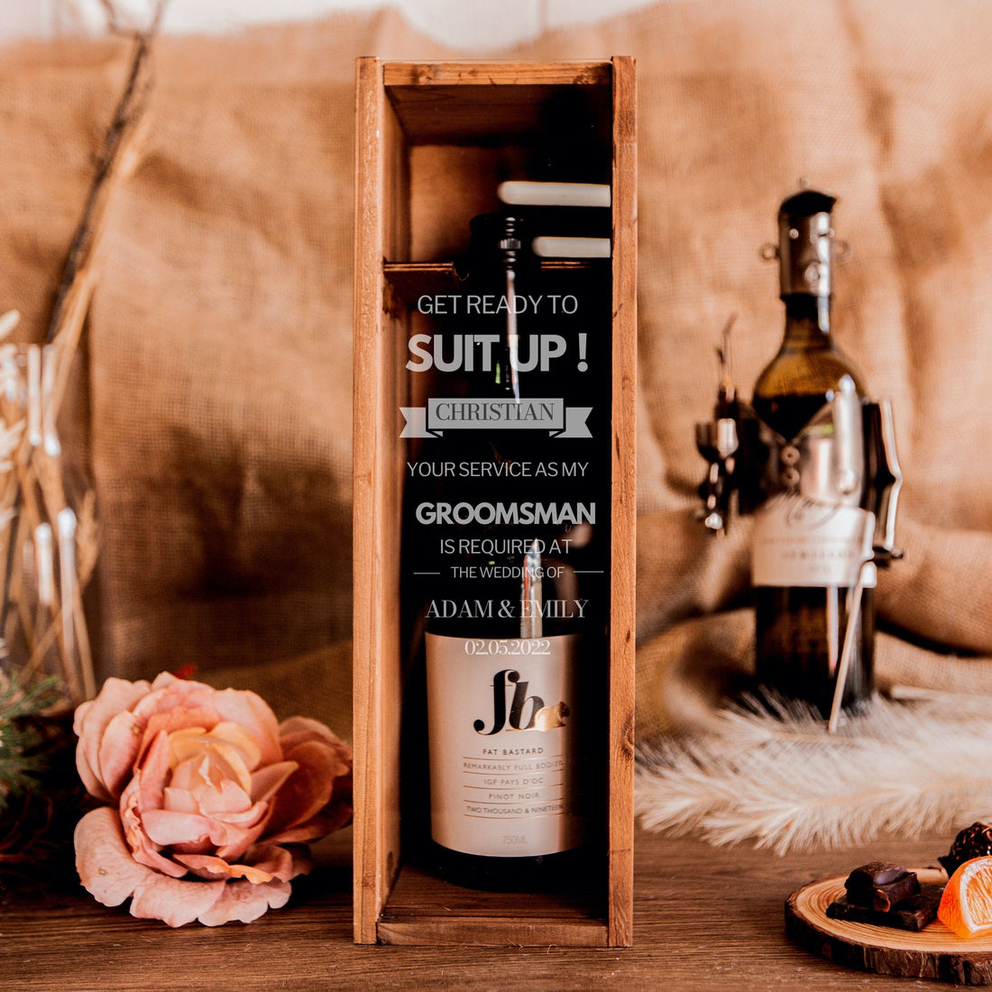 Personalised Clear Acrylic Lid & Rustic Vintage Wooden Wine Box Gift, Engraved Custom Housewarming/ Birthday, Mom-Dad, Teacher, Godparents, Wedding Favour