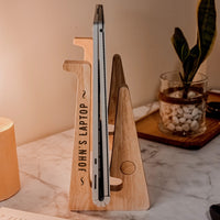 Personalised Portable Wooden Laptop Riser/ Notebook, Macbook Wood Stand Holder / Custom Engraved Office Organizer/ Work From Home - 13 Inch